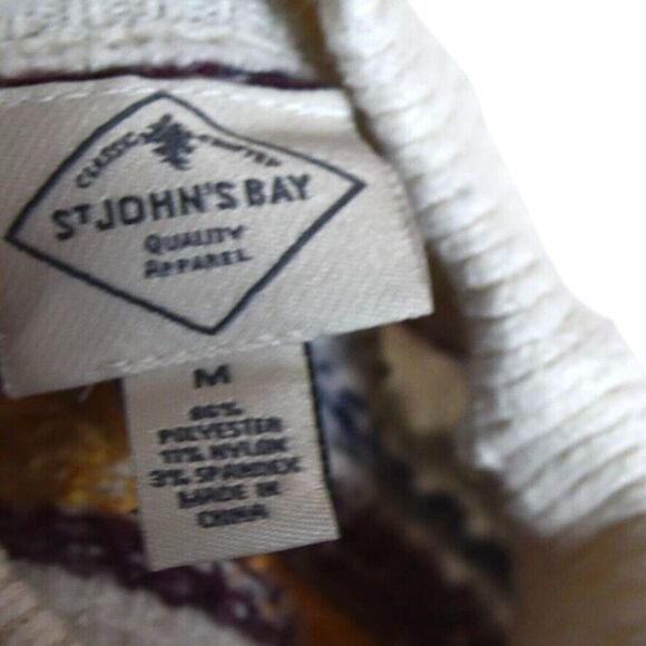 St Johns Bay Knit Fair Isle Sweater Womens M Ivory Cabin Cozy Ski Snow - Picture 9 of 10